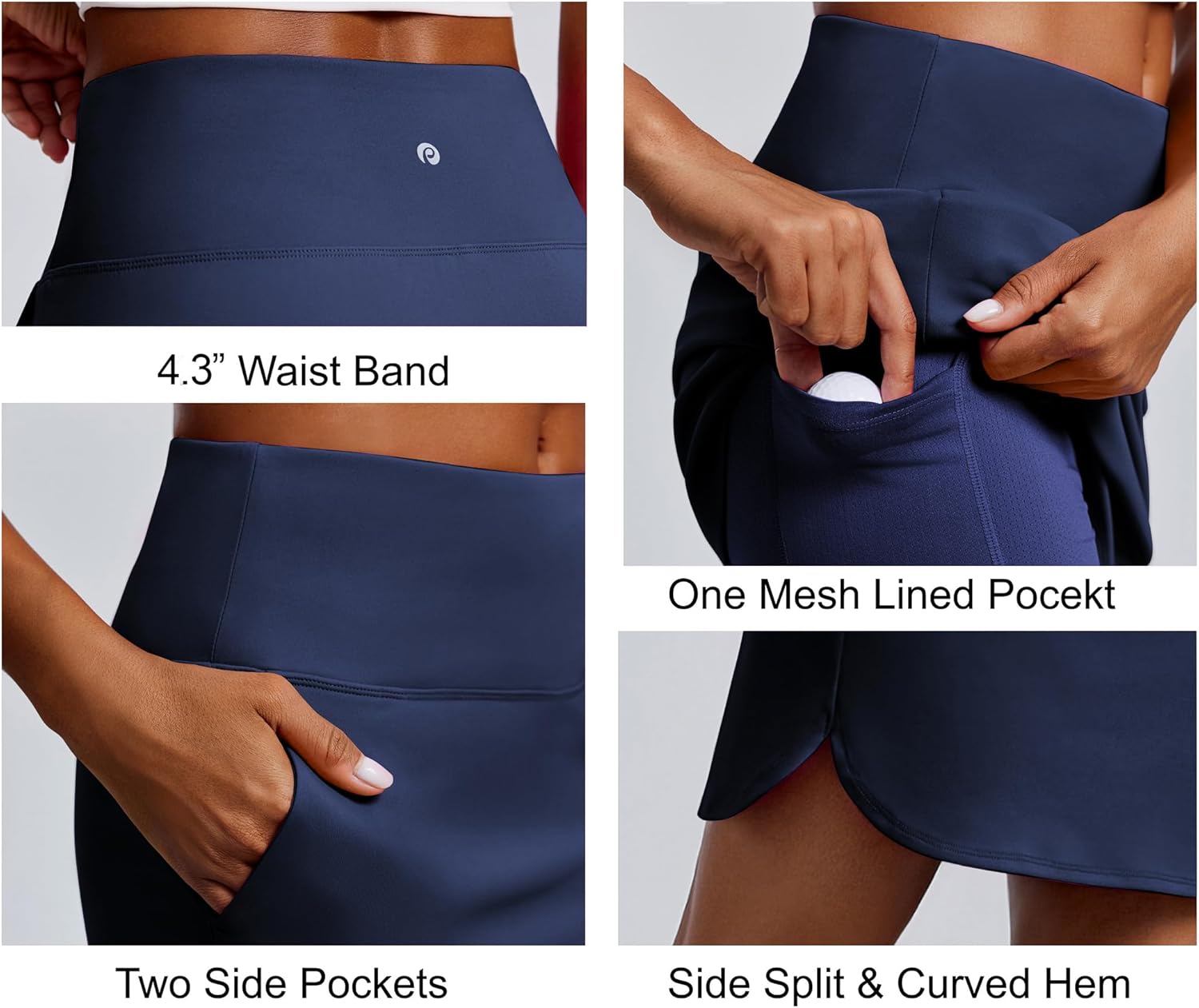 PINSPARK 18" Skorts for Woman Above Knee Length Athletic Golf Skirts 3 Pockets UPF 50+ High Waist Pickleball Tennis Skirt - Image 4