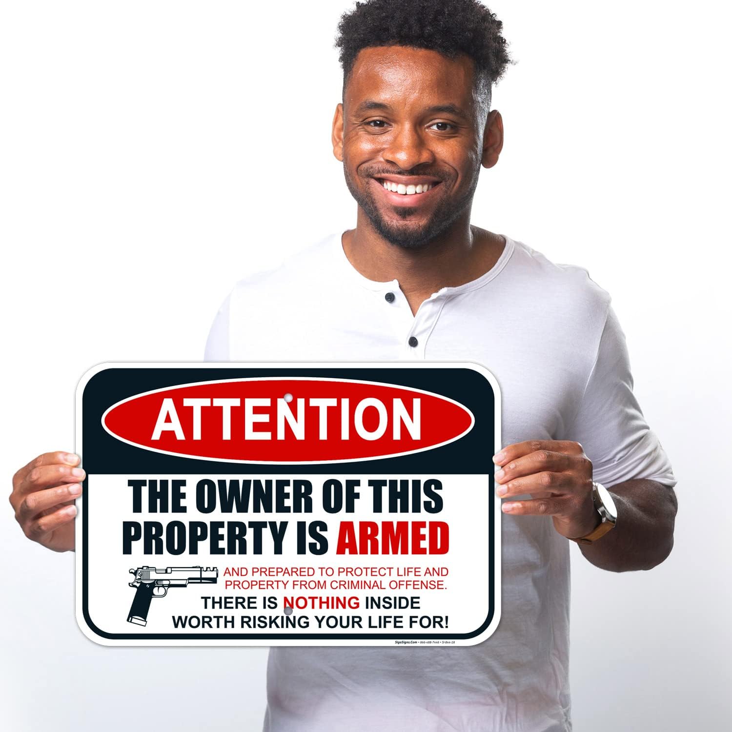 Gun Sign, The Owner of This Property is Armed Sign, 12x18 Inches, 55 mil Thick HDPS, Made in USA
