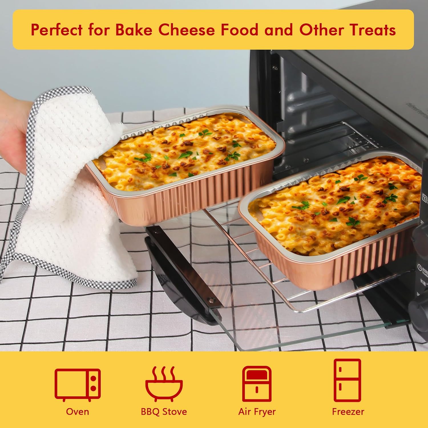 LNYZQUS 50 Pack 7” x 5” Small Aluminum Pans with Lids, 1.5lb Heavy Duty Foil Baking Tins To Go Containers,Individual Leftover Containers Baked Food Holders Boxes for Oven Grill-Champagne