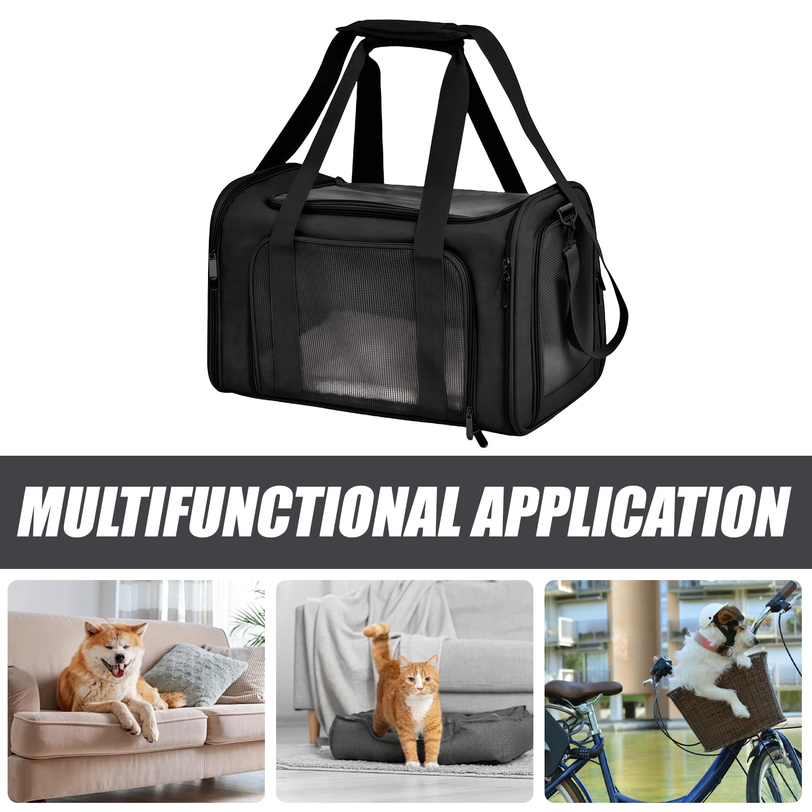 40 x 25 x 25 cm. Caja de transporte para perros: bolsa de viaje plegable para cachorros, caja de transporte de perros suave con correa interior, con malla transpirable para accesorios de viaje