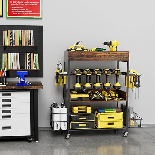 Miniatura 6 de Dunatou Organizador de herramientas eléctricas de 4 niveles, organizador de almacenamiento de garaje, estante de herramientas, estante de taladro,