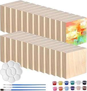 24 Pcs Unfinished Wood Blocks, 4 x 4 x 1 in Square Natural Wood Blocks, ...
