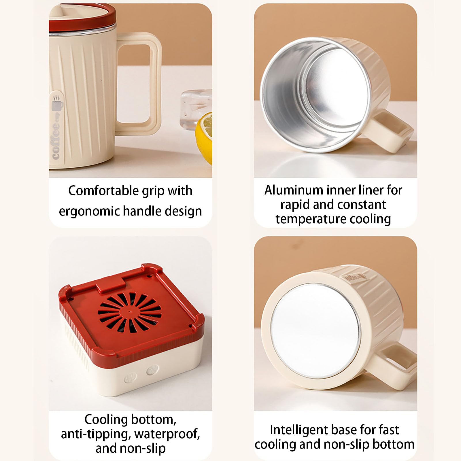 Calentador Y Enfriador De Tazas Eléctrico, Función De Calentamiento Y Enfriamiento Rápidos, Control De Temperatura para Bebidas De Escritorio, para Café Té Leche Zumo Y Cerveza,Beige Red-12.8cm