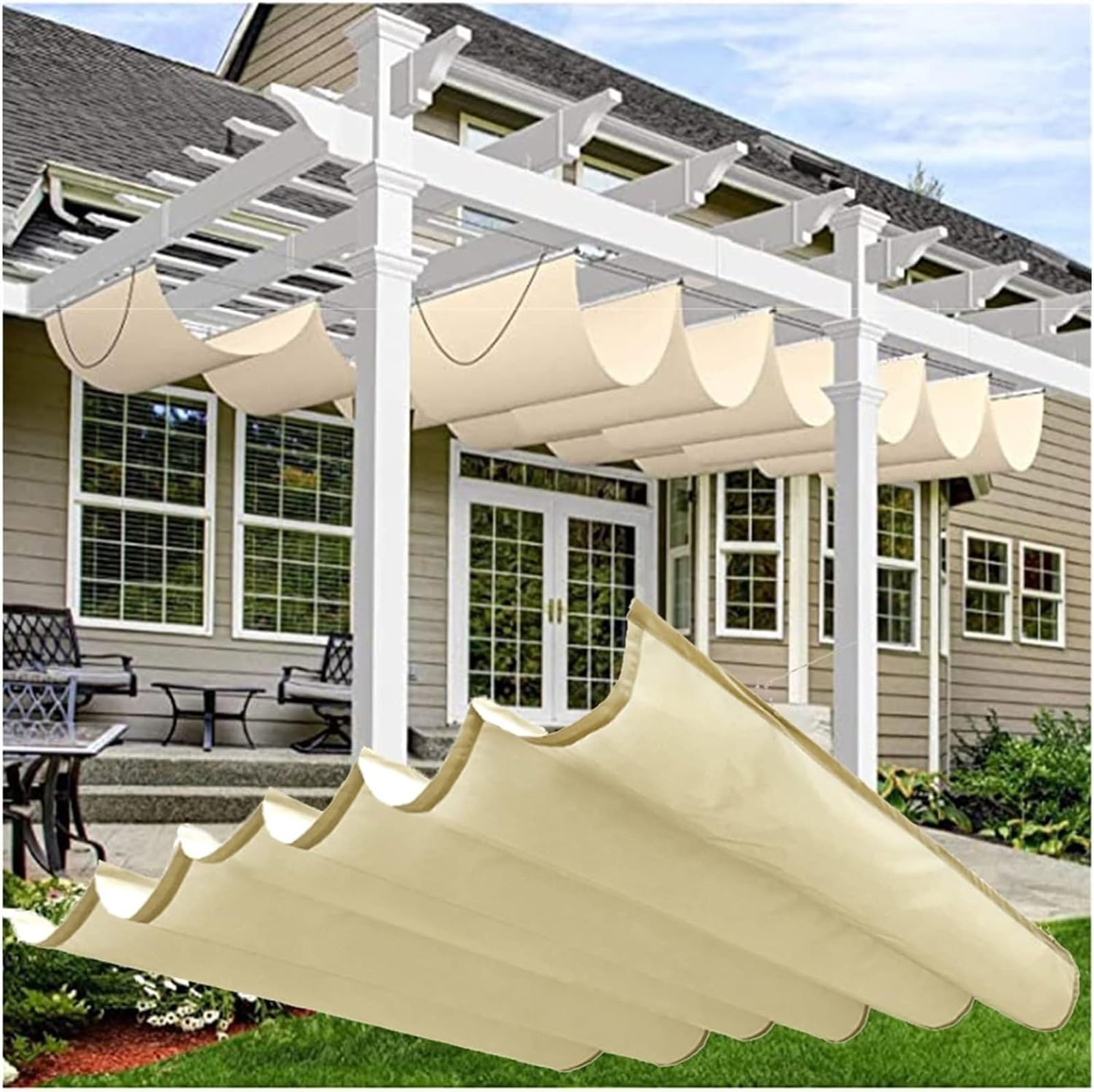 Voile d'ombrage ondulée extérieure auvent rétractable imperméable