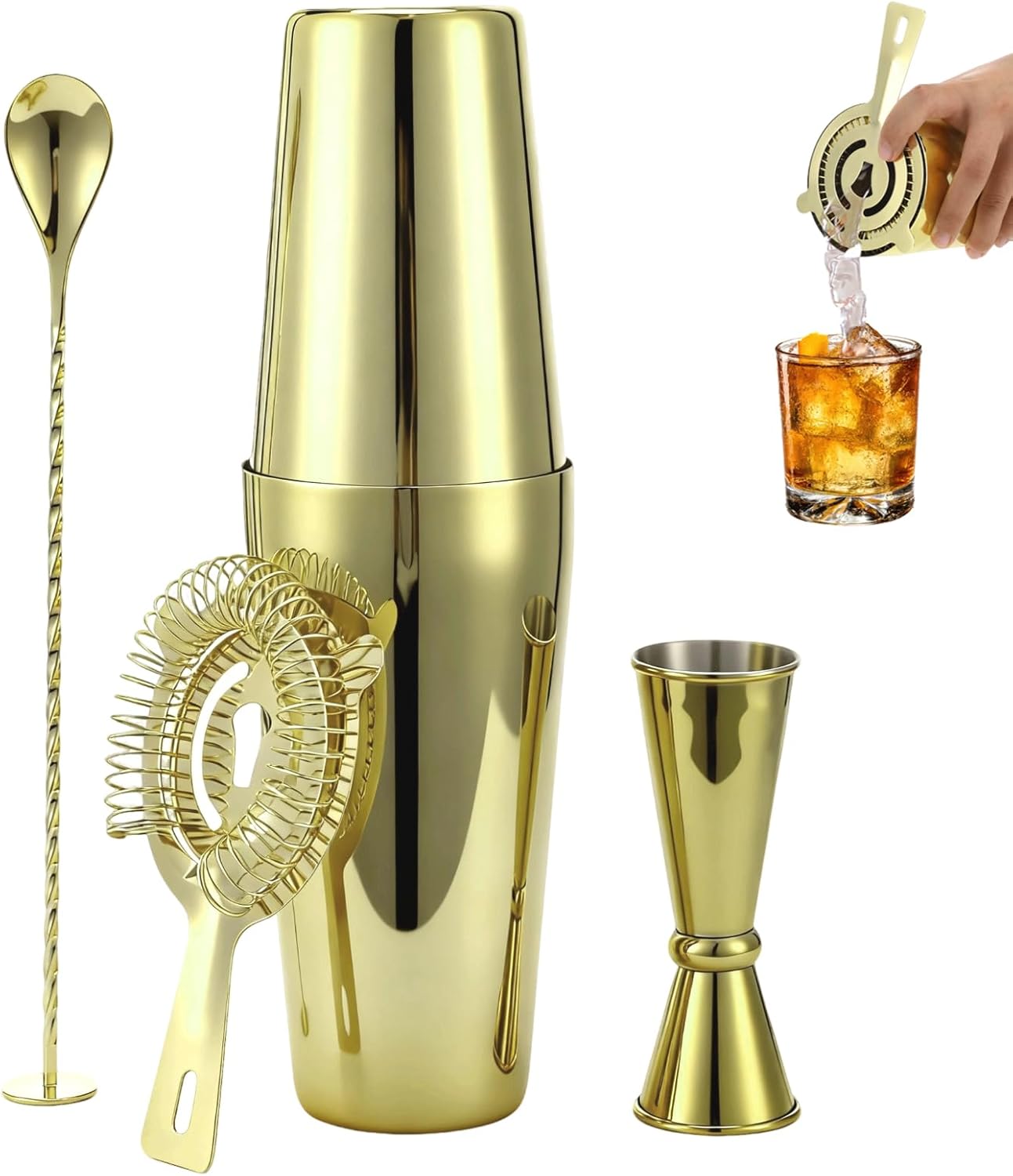 Set de Coctelera Dorada de 5 Piezas, Acero Inoxidable