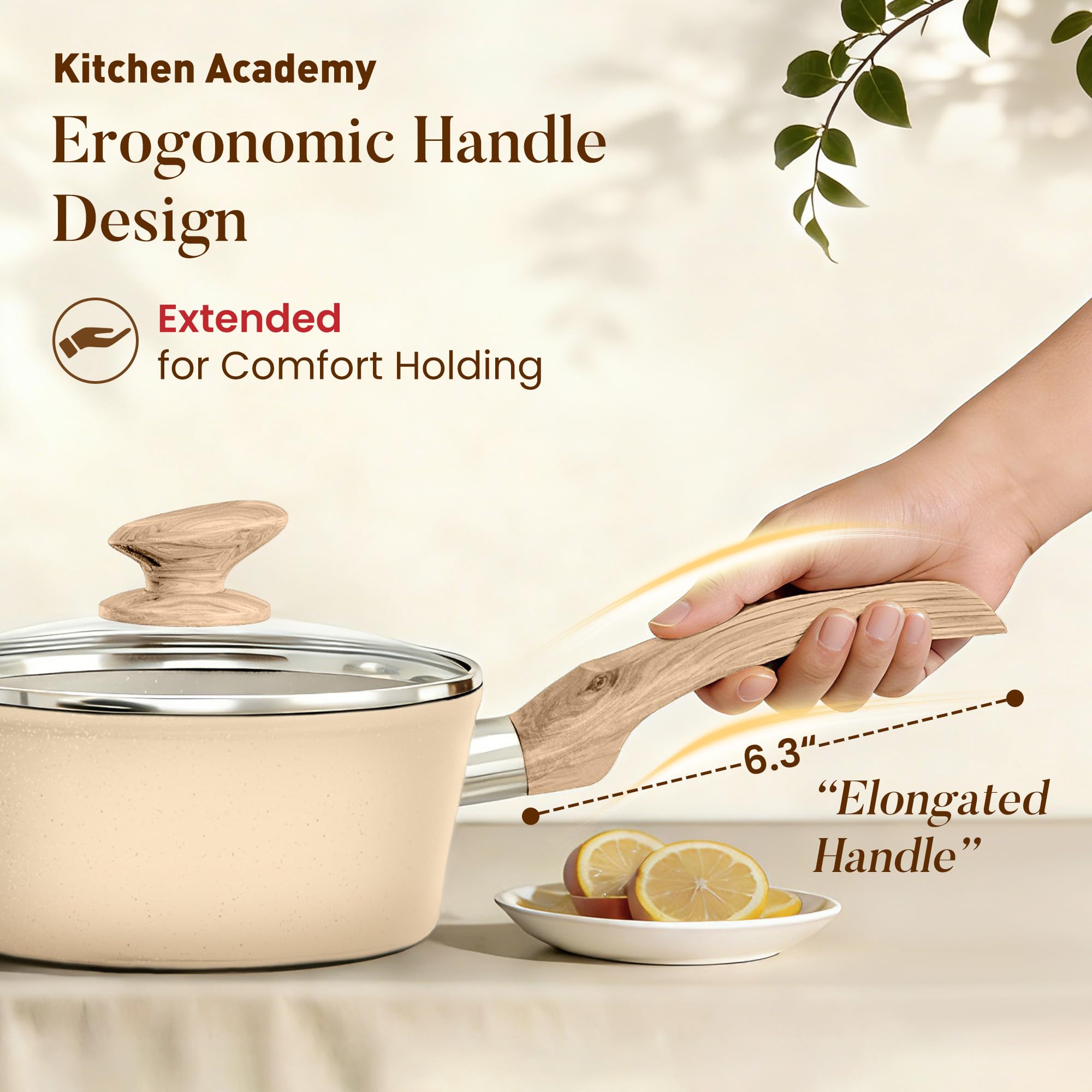 Kitchen Academy 12-Piece Beige Granite Non-Stick Induction Cooking Set, PFOA/PFOS Free, Includes Frying Pans & Pots for All Hob Types view 5