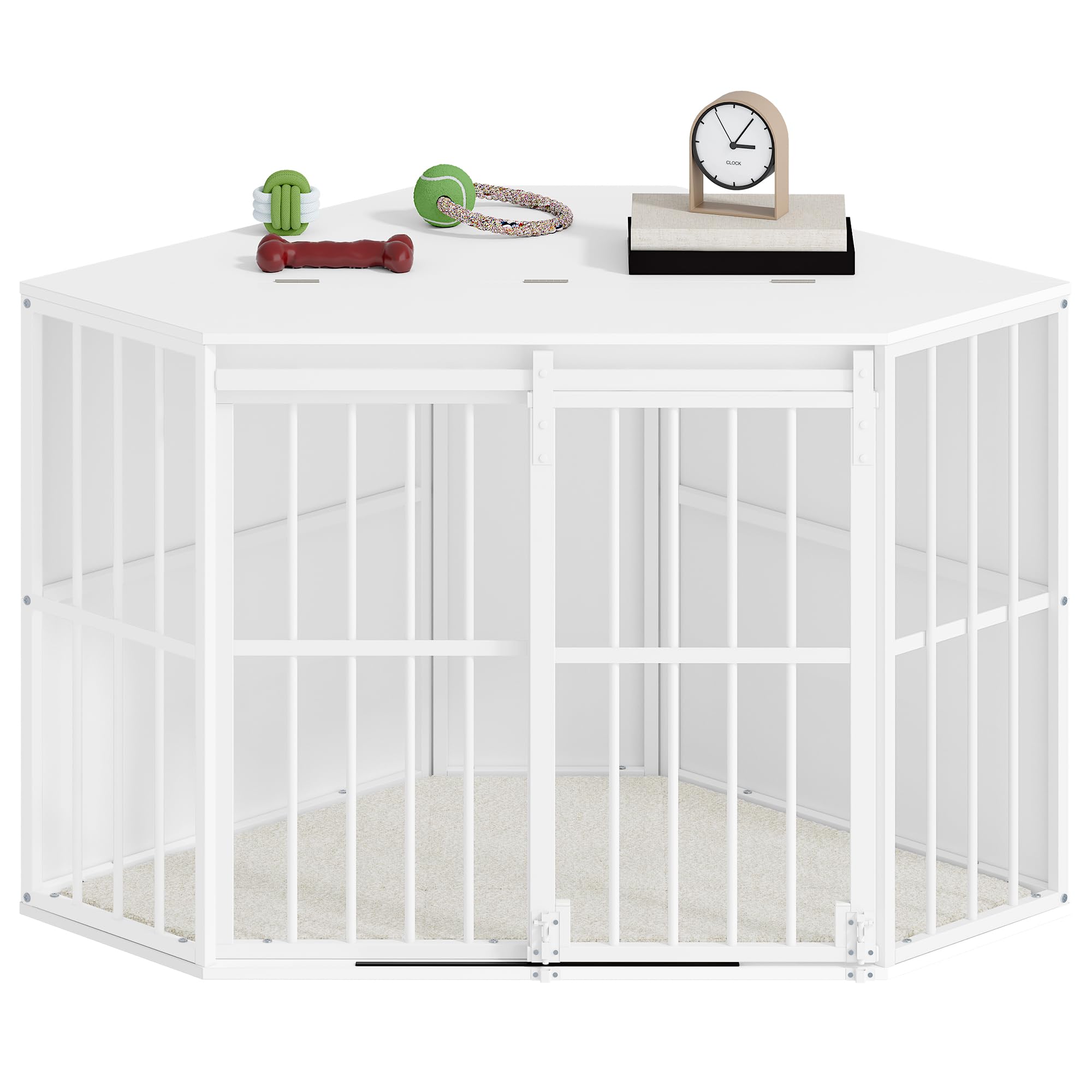Hzuaneri Jaula para Perros Corner Flip, Jaula para Perros con Cojín y Puertas Correderas, Jaula de Madera para Perro, Medianos y Pequeños, 107 x 59,6 x 64 cm, Blanco DFC85903W