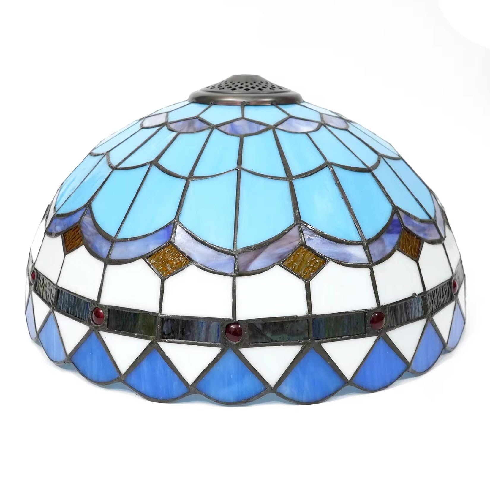 SaryEdge Tiffany Lamp Shade Replacement, 16 Inch Stained Glass Lampshades, Antique Tulip Sunflower Crystal Beads Mediterranean Design Light Cover, Only for Table Lamp Floor Lamp Pendan，Blue