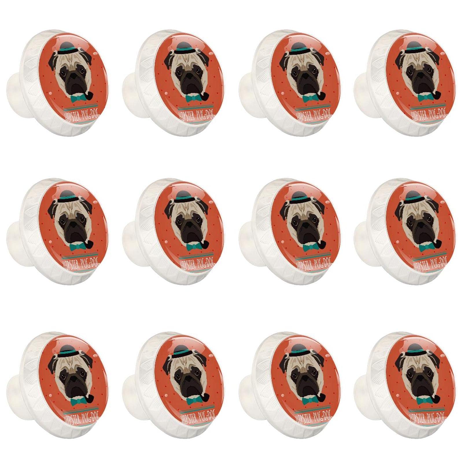 Boutons d'armoires de cuisine motif carlin rouge pour tiroir et commode x12