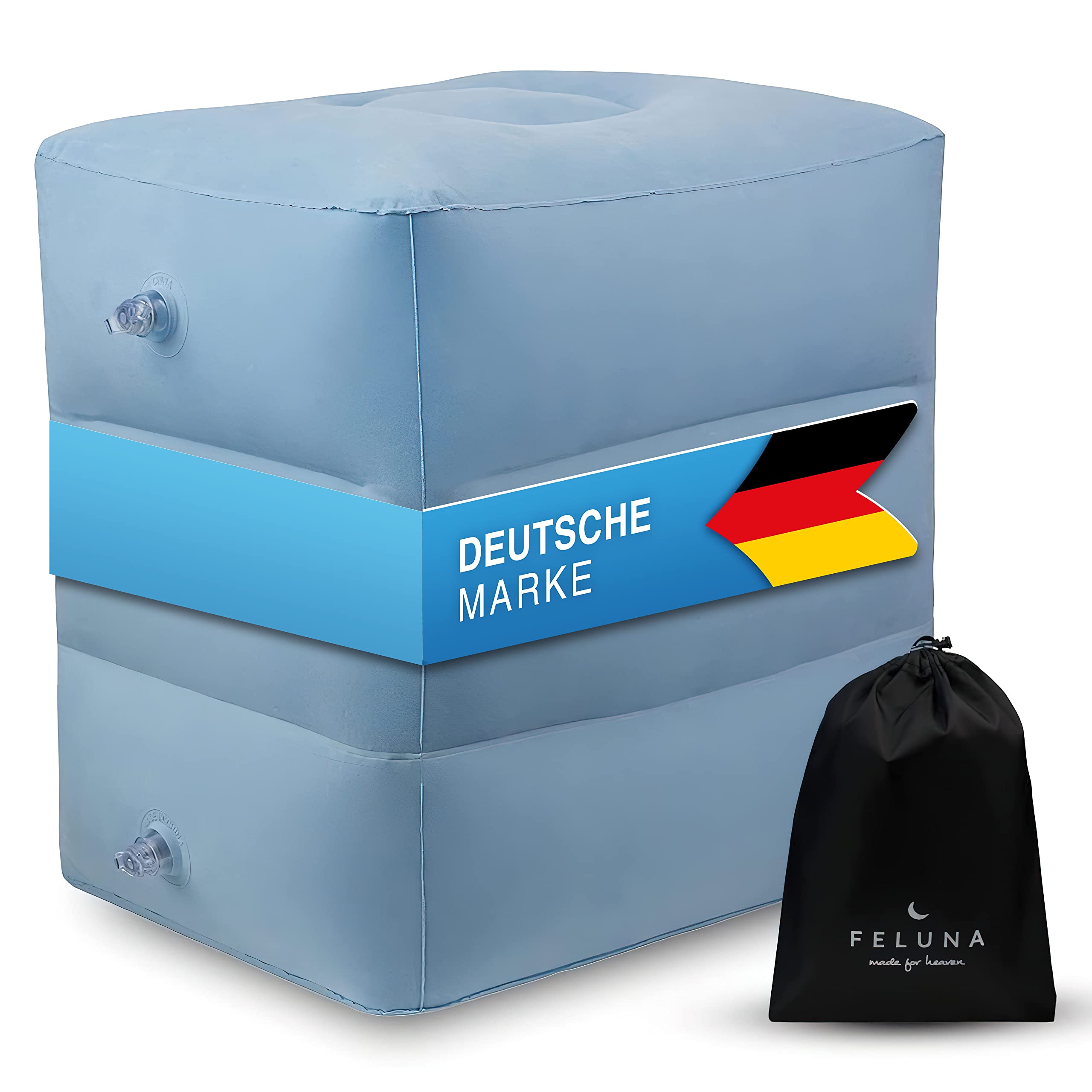 Feluna® Travel Cushion for Train, car & Plane Cushion, Inflatable footrest Cushion Beach & Camping Cushion Height Adjustable Multifunctional Cushion up to 42x38x45 cm (Light Blue)