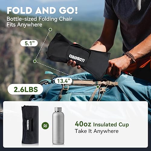 Miniatura 5 de Silla de camping ligera, silla plegable portátil para campamento, mochileros, playa, senderismo, al aire libre, picnic, color negro