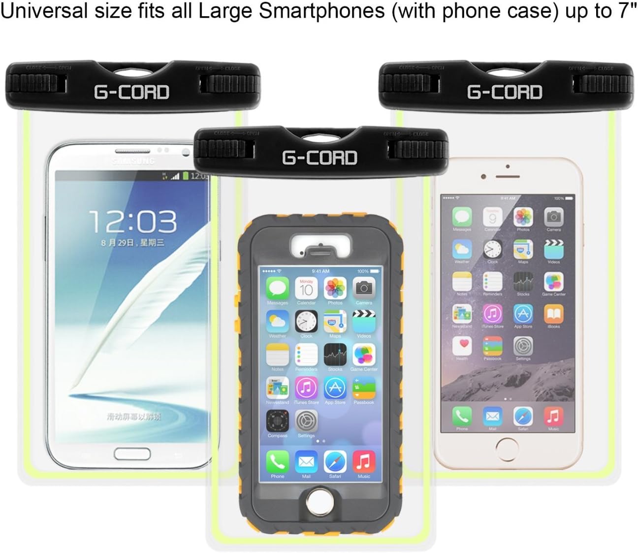 G-Cord Universal Clear Waterproof Case Protective Cover Pouch Dry Bag for Apple iPhone 6s, 6s Plus, 6, 6 Plus, 5s, 5,Samsung Galaxy Note 3, 2, S6, S6 Edge, S5, S4 S3, HTC One X, Moto X - IPX8 Certified to 100 Feet (Black Lock)