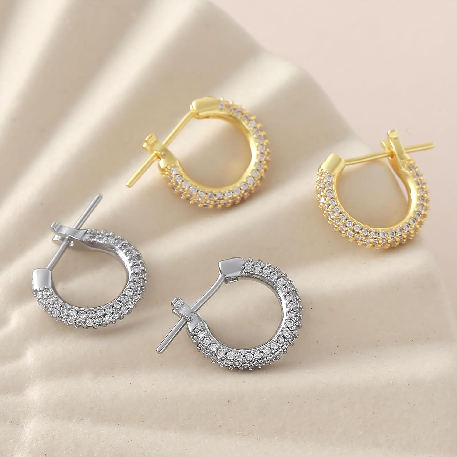 Dainty Gold Hoop Earrings for Women 18k Gold Plated Earrings Hypoallergenic Cubic Zirconia Huggie Earrings Daily Jewelry for Women - Image 8