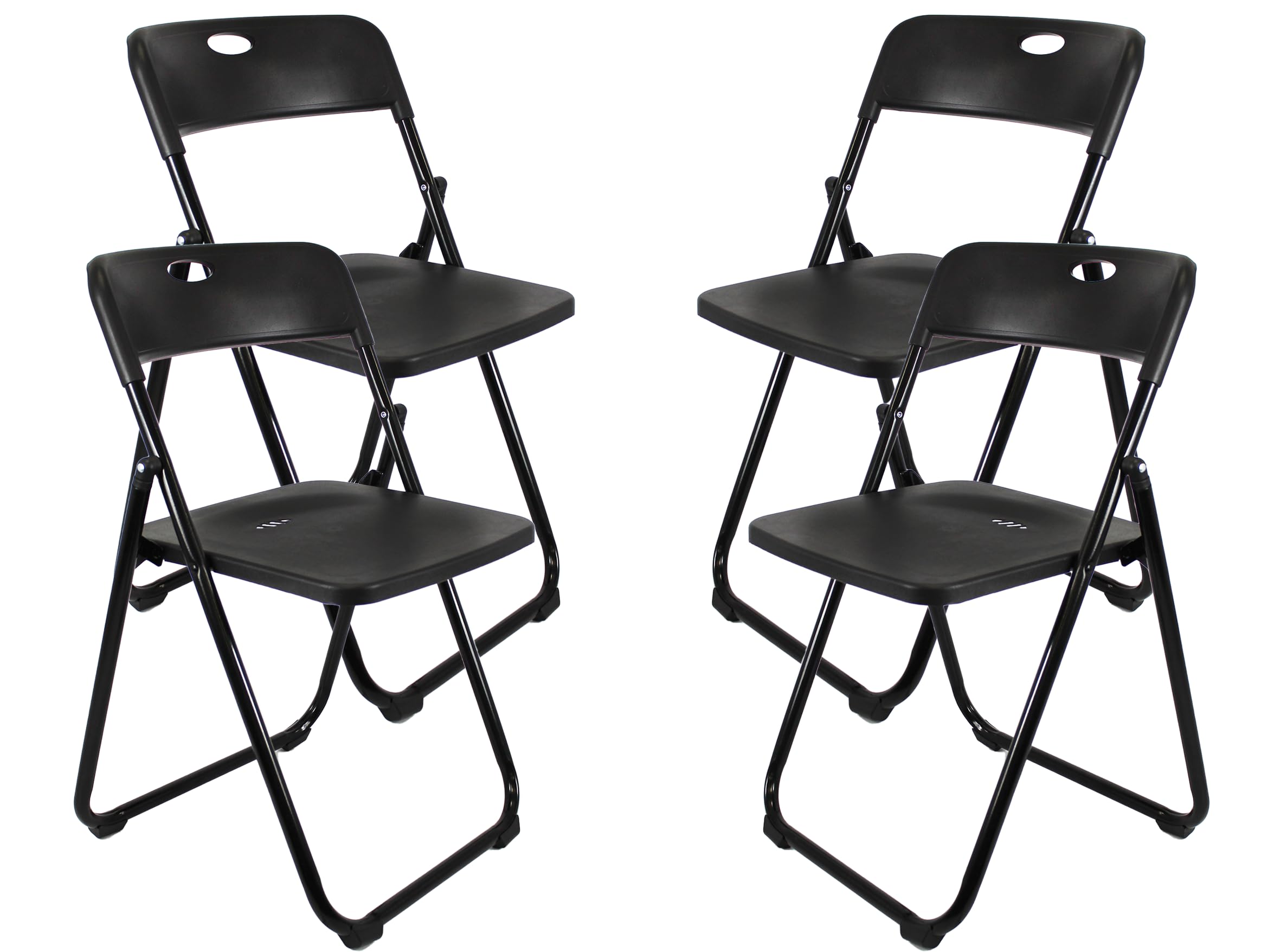 Meta Exam Portable Folding Chair- Computer,Study, Home, Office Foldable Chair Set with Collapsible Metal Legs & Plastic Seat (4, Black)