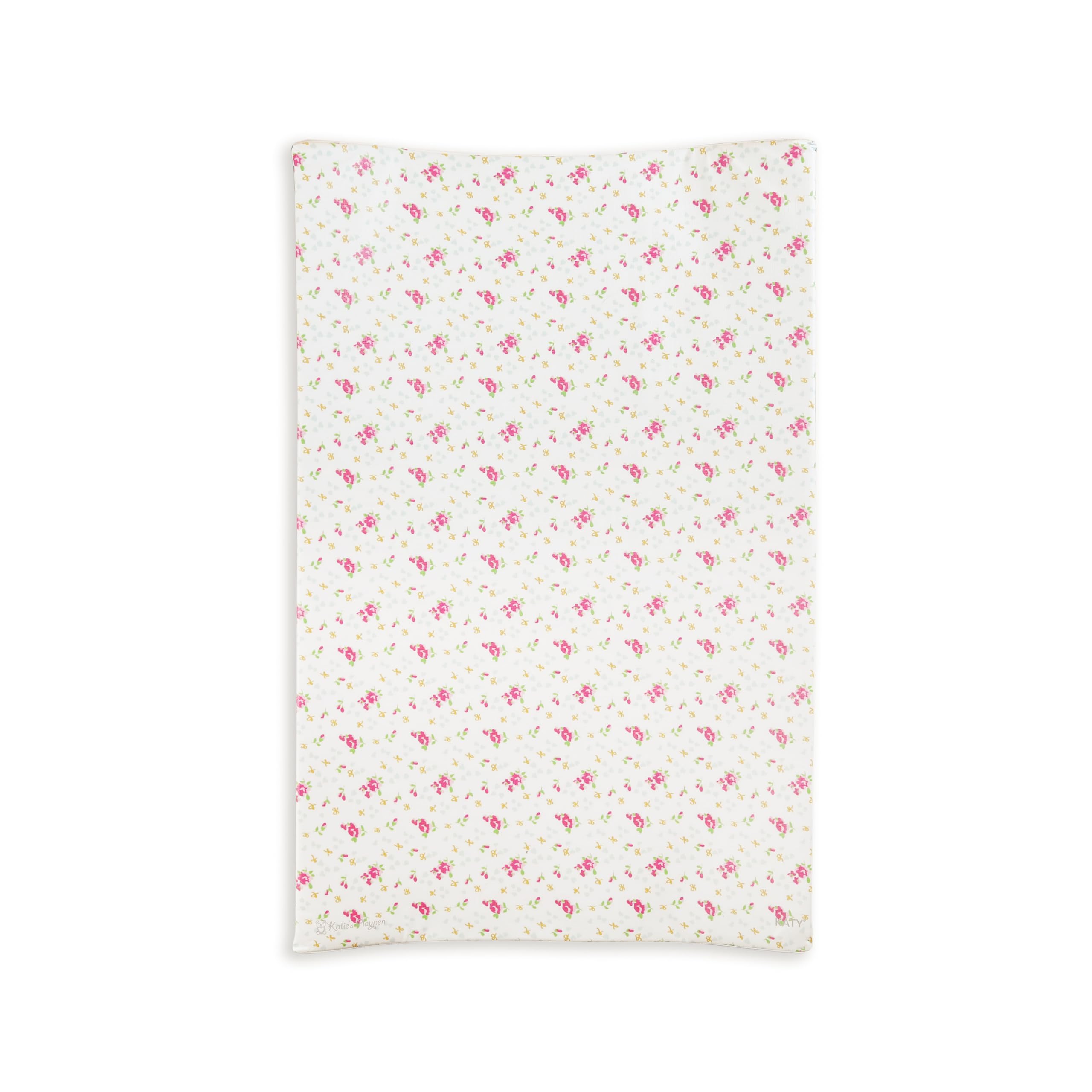 KATY Deluxe Anti Roll Baby Girls Waterproof Wedge Changing Mat with Curved Sides Vintage Roses Design Cream Pink