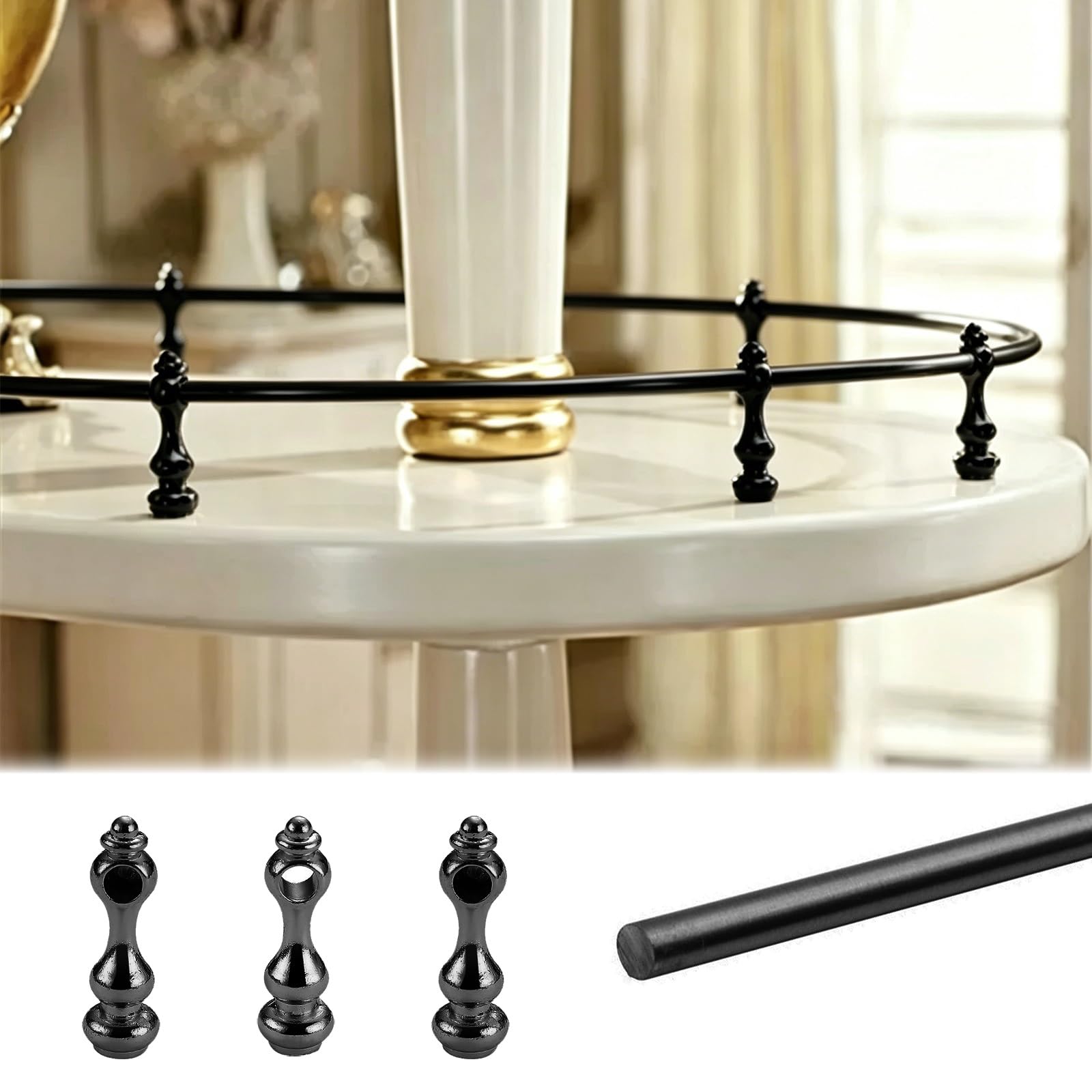 ERRULAN Fall Prevention Metal Shelf Rail Fence Set, Aluminum Minimalist Decorative Guard Railing Bar for Bookshelf, Shoe Racks, Kitchen Cabinets(Black,66cm/26in)