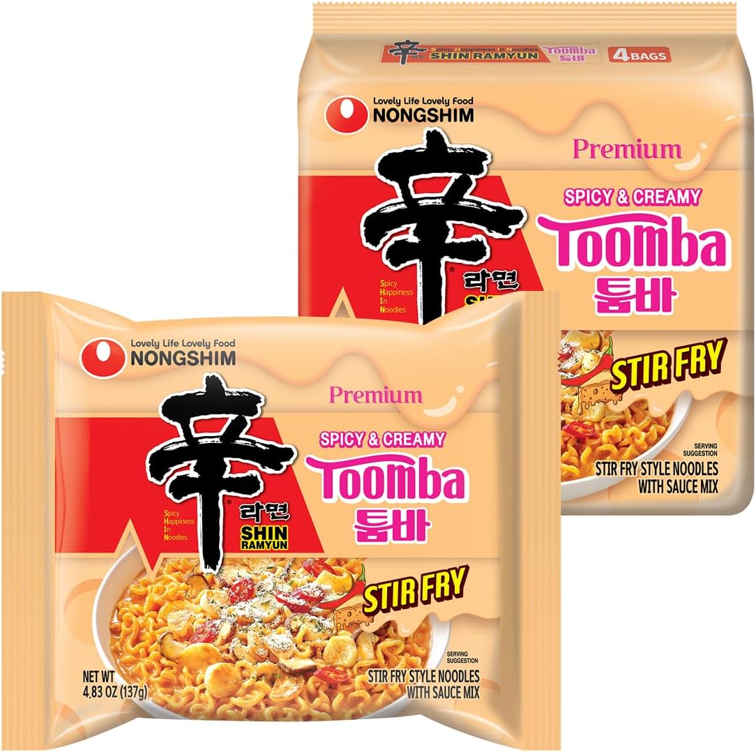 Ramen Noodles, Gourmet Instant Ramen, Premium Noodle, Spicy Creamy Stir Fry, Shin Toomba, 4.83oz (Pack of 4)
