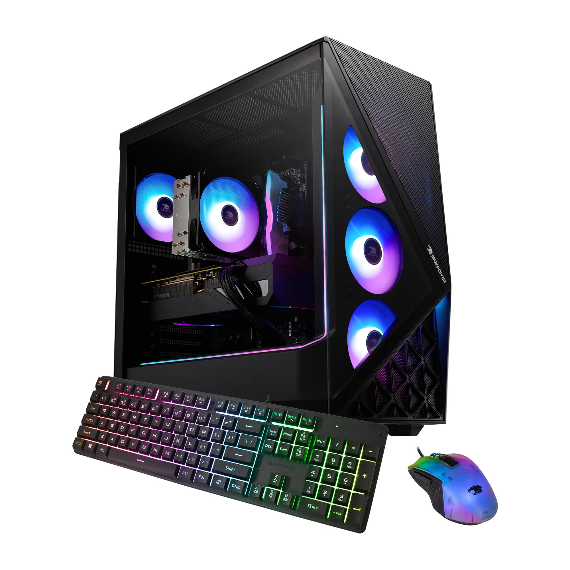 iBUYPOWER Slate Gaming PC Desktop Computer AMD Ryzen 7 9700F CPU, AMD Radeon RX 9060 8GB GPU, 16GB DDR5 RGB 5200MHz RAM, 1TB NVMe SSD, Windows 11 Home, Gamer Keyboard and Mouse - SBA7R9601