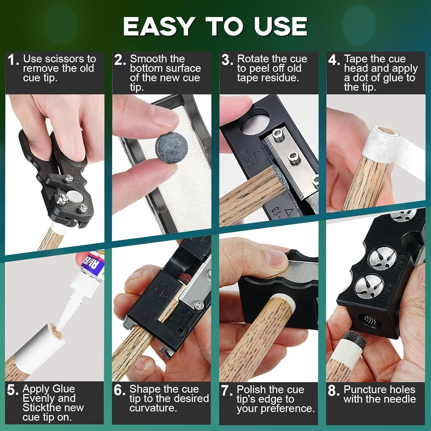 Kit di Riparazione per Stecca da Biliardo 11 in 1, Kit di Ricambio per Punte per Stecca da Biliardo, Kit di Riparazione per Stecche da Biliardo, Accessori per Stecca da Biliardo
