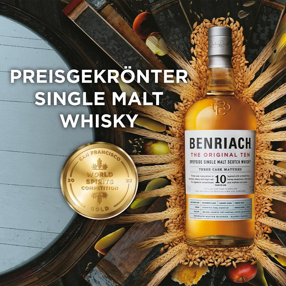 Benriach The Original 10 - Speyside Single Malt Scotch Whisky - Inklusive Geschenkverpackung - Vielschichtige Aromen von Obst und süßem Malz - 0.7L/43% Vol.