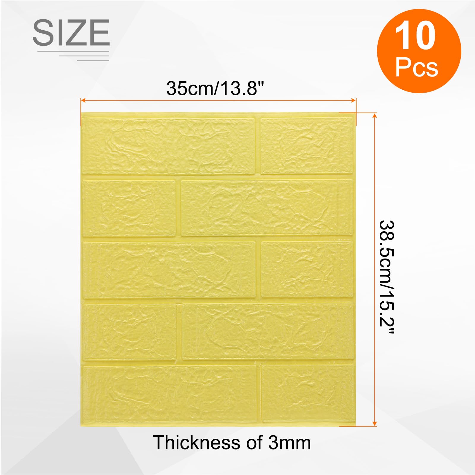 HARFINGTON Lot de 10 panneaux muraux effet brique 3D, couverture de 14,5 m², carrelage mural en brique, 35,1 x 38,6 cm, dosseret imperméable à motif brique, jaune