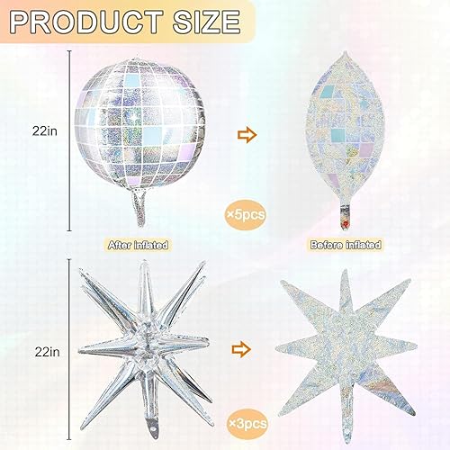 Miniatura 3 de Globos de bola de discoteca 18 globos grandes de discoteca de 22 pulgadas y 10 pulgadas, 4D, redondos, metálicos, mylar, globos dorados con forma de