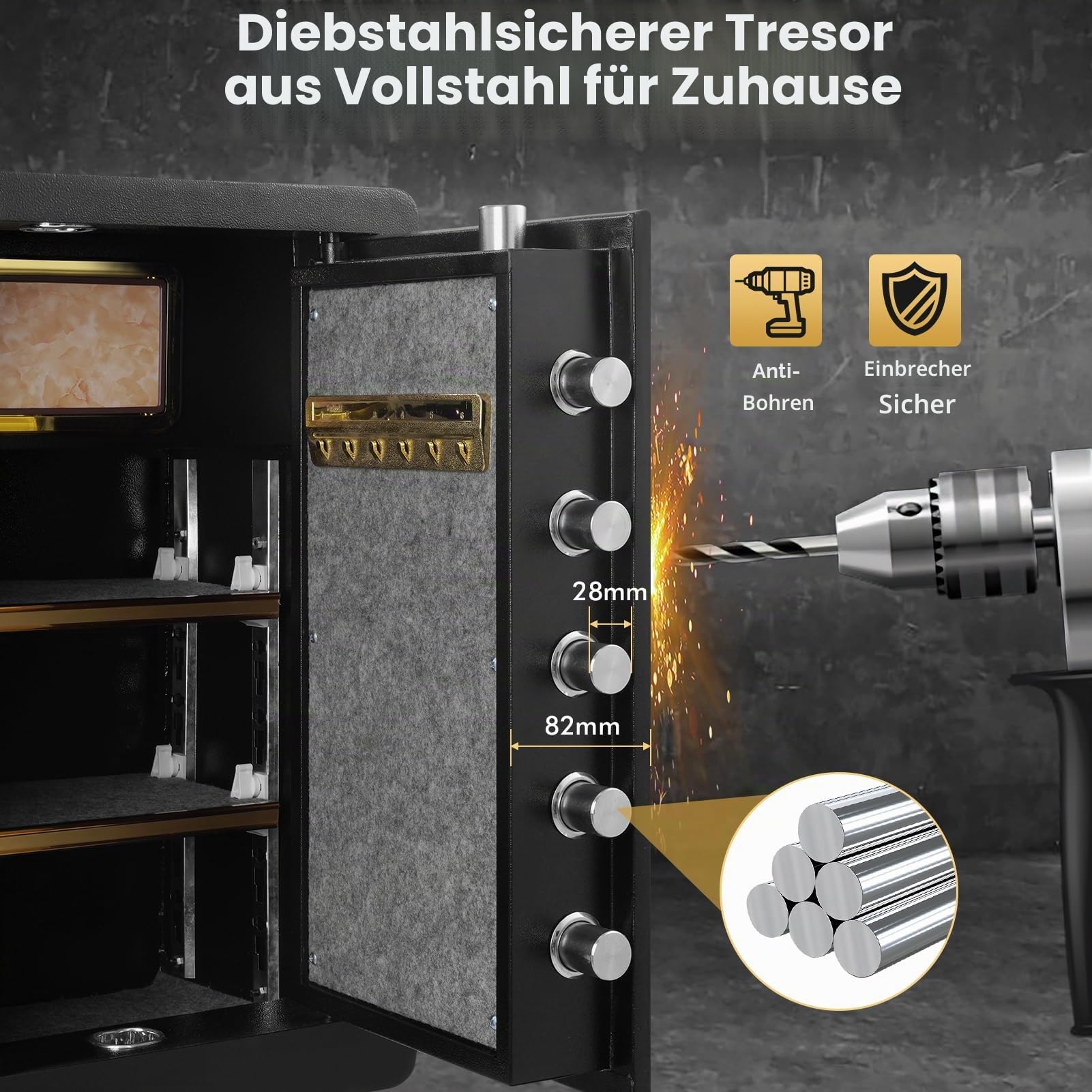 73L Großer Safe Tresor für Zuhause,Tresor Feuerfest Wasserdicht mit Schlüssel,Zahlenschloss,Digitaler Heimtresor mit Herausnehmbarem Regal & Dualem Alarmsystem,Safe Tresore für Schmuck Bargeld