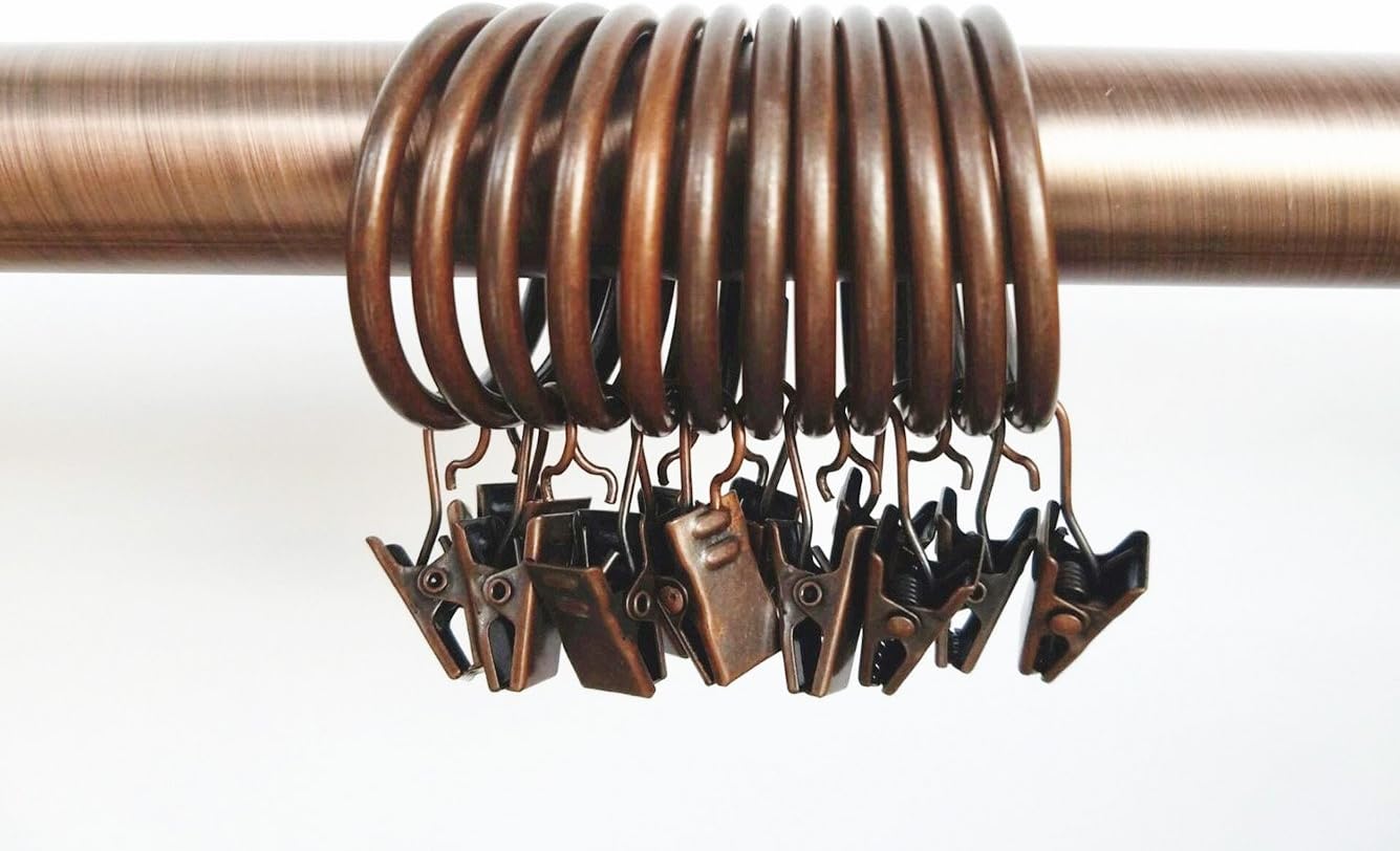 Echodo Window Curtain Rings with Clips Copper Color Shower Curtain Metal Chrome Ring 1 inch Clothes Clip Rings Clamps Hanging Hooks 40 Packs