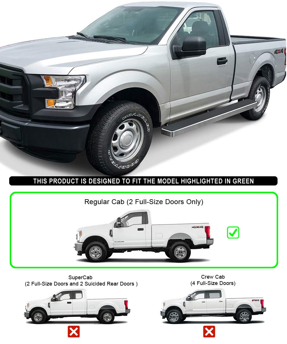 APS 6in Wheel-to-Wheel 304 Stainless Steel Nerf Bars Compatible with F150 Regular Cab 6.5ft Bed & 25 F250 15-25