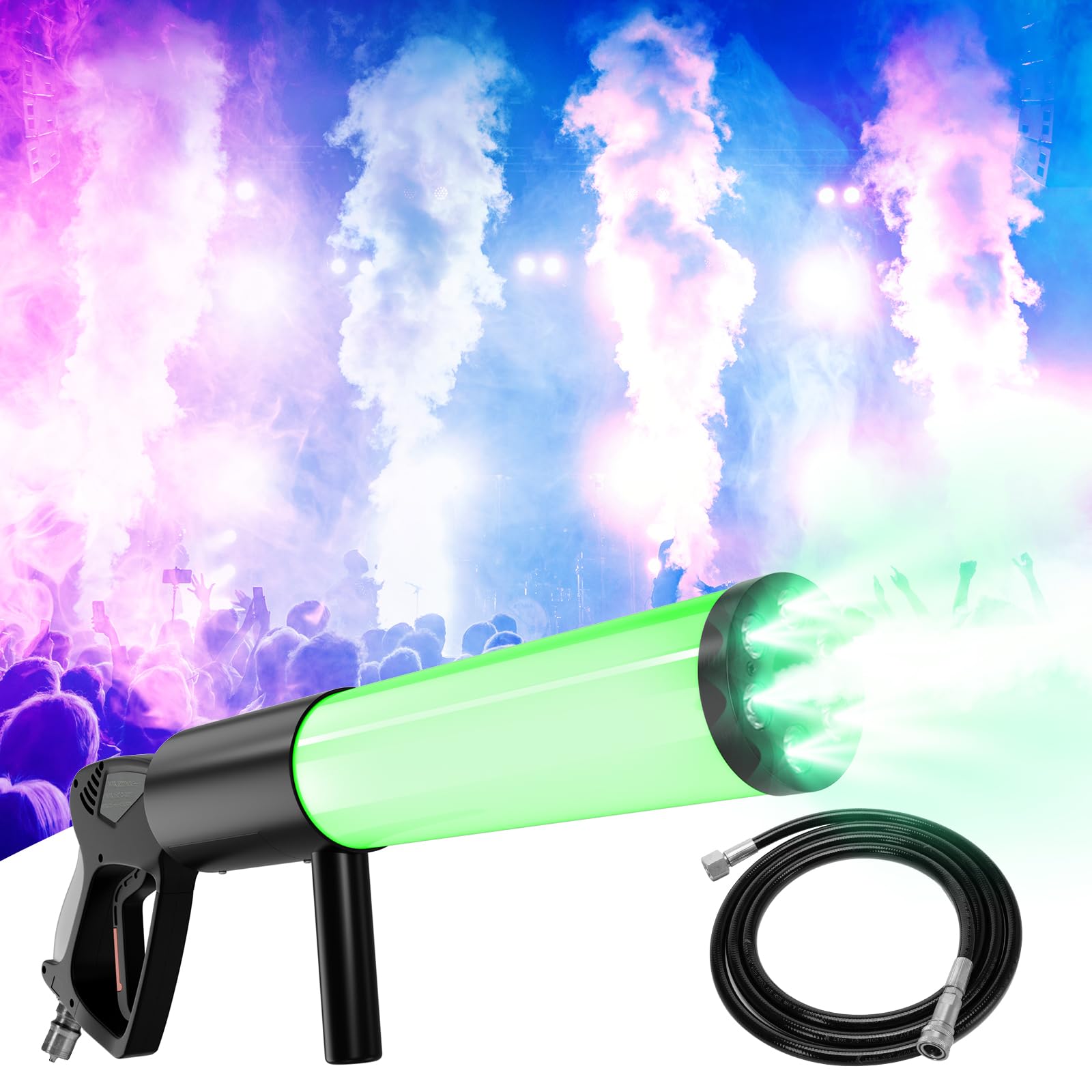 CO2 Pistola per fumo, macchina del fumo, per sera, 6 LED RGB Beads, per bar, serata, spettacolo musicale, Halloween, Natale