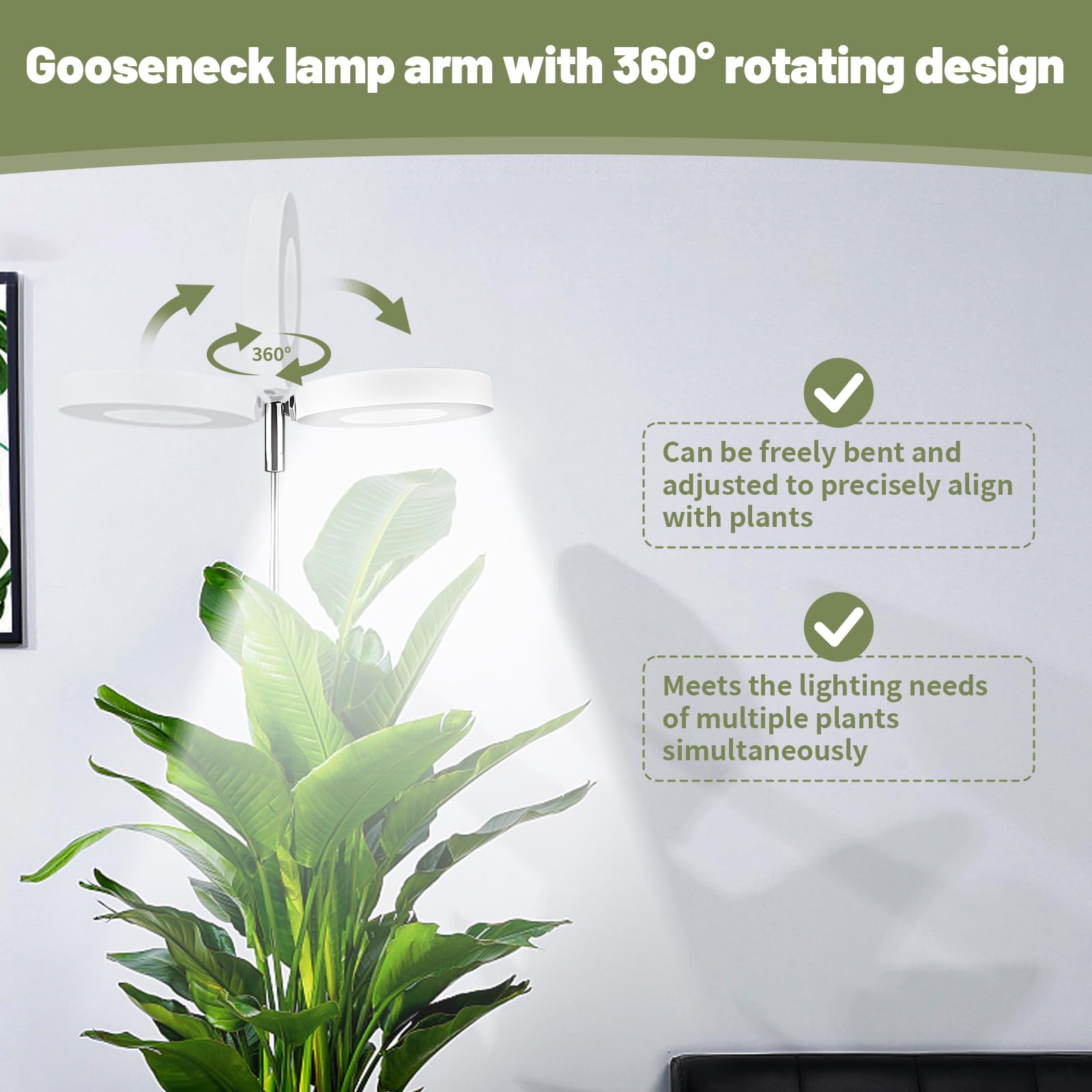 Lampe de croissance à spectre complet pour plantes - Hauteur réglable de 27 à 160 cm - 3 modes d'éclairage - 10 niveaux d'intensité - Minuterie (3/9/12H) - Tête pivotante à 180°