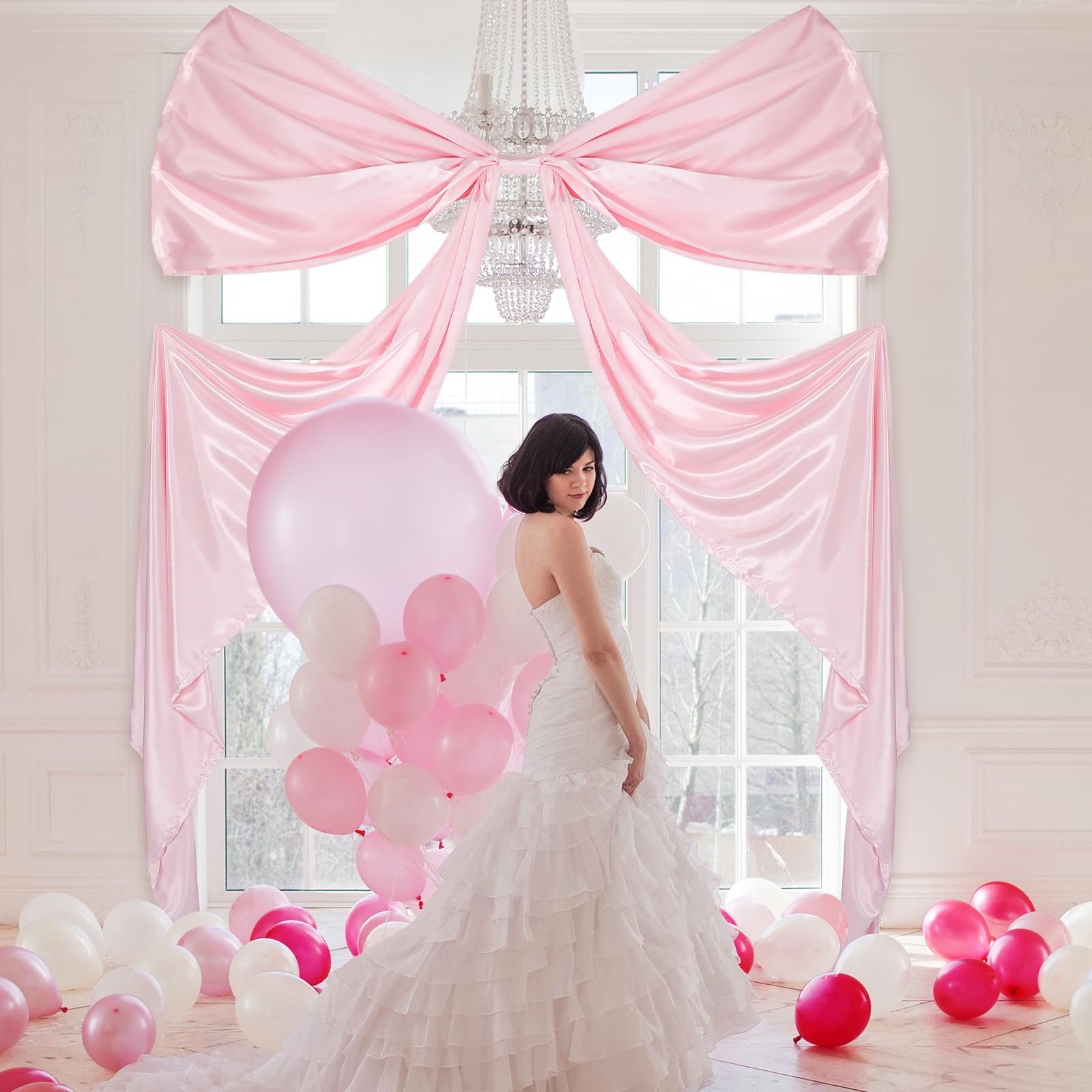 Große Weihnachtsschleife 65x105 Cm | Satin Schleife Mit Luftschlangen | Tür & Kaminsims Dekoration