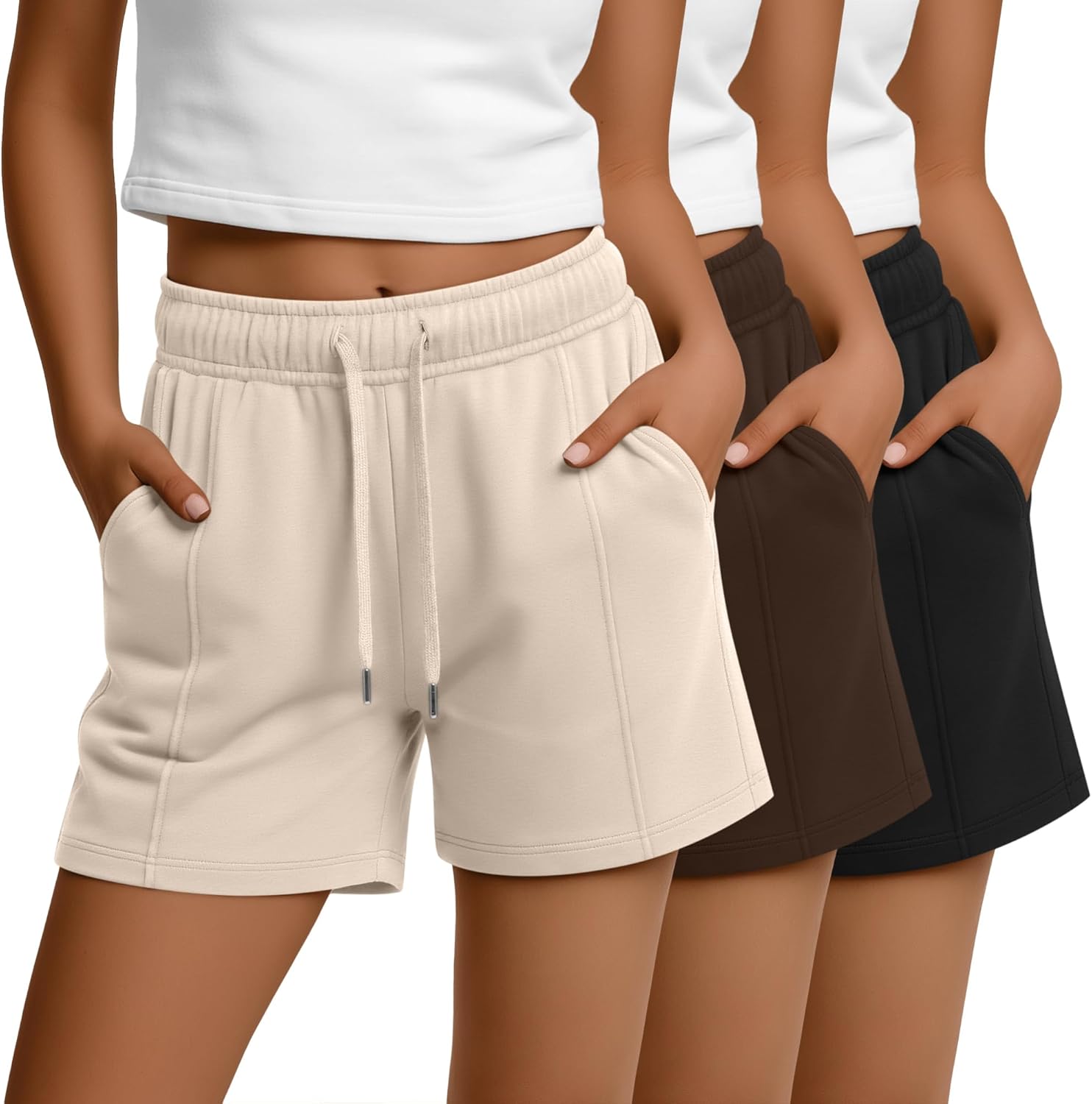 3 Pack Women's Sweat Shorts Drawstring Elastic Waist Casual Shorts Athletic Comfy Lounge Pants with Pockets