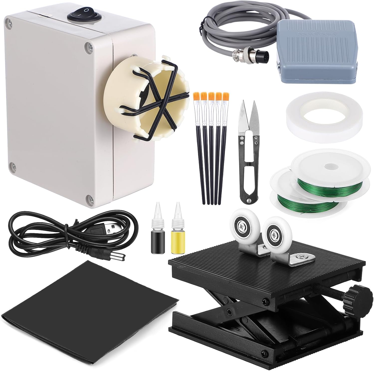 15 Pcs Fishing Rod Repair Kit Includes 3 Pcs Rod Wrapping and Winding Machine Set 2 Thread 1 Tape 5 Brush 1 Scissor 1 Sand Paper Fishing Rod Building Winding Tool