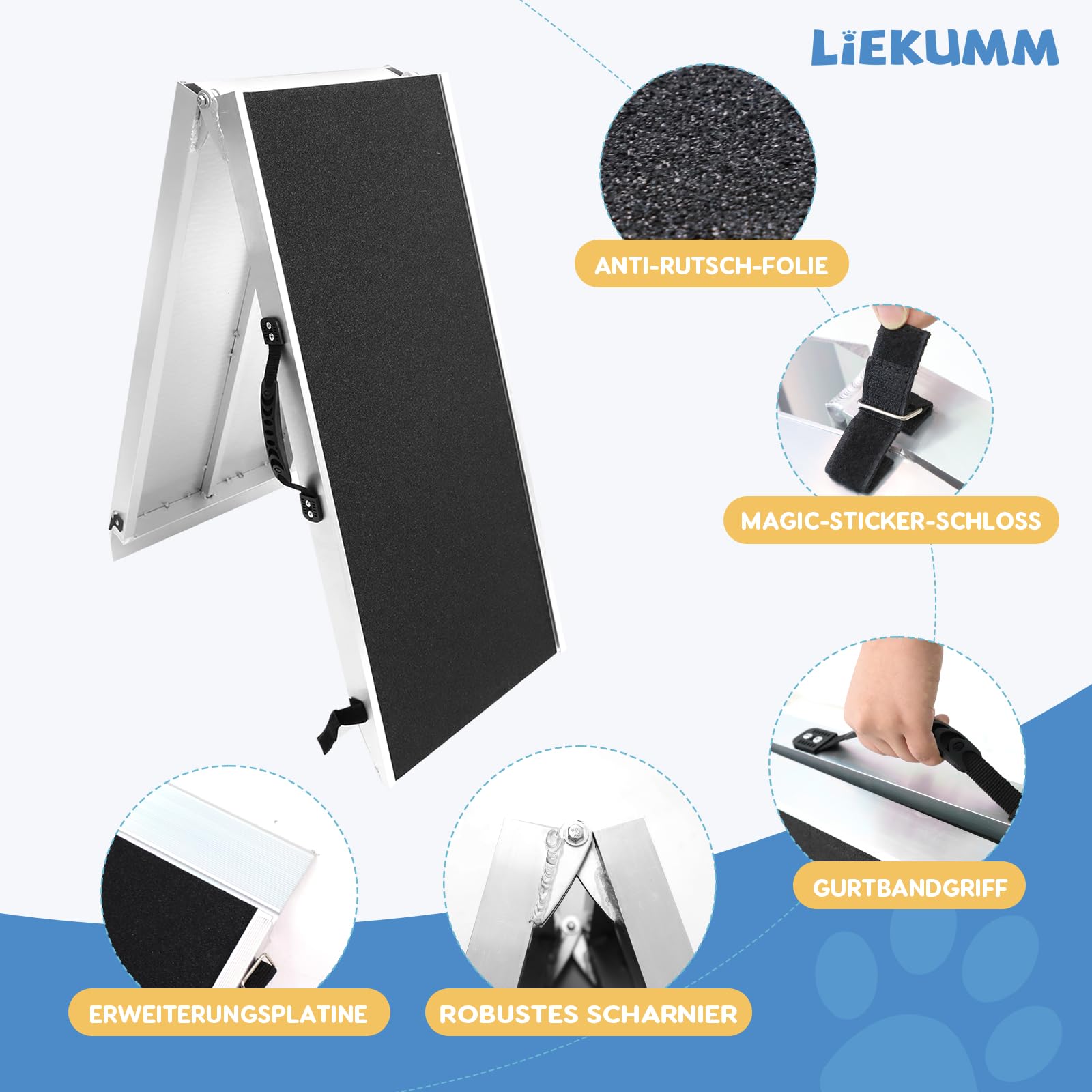 LIEKUMM Rampa para Perros, 184,5 cm Perro Rampa para Coches, 180kg Tragkraft Plegable para Mascotas, Rampa de para Perros para Coche Antideslizante