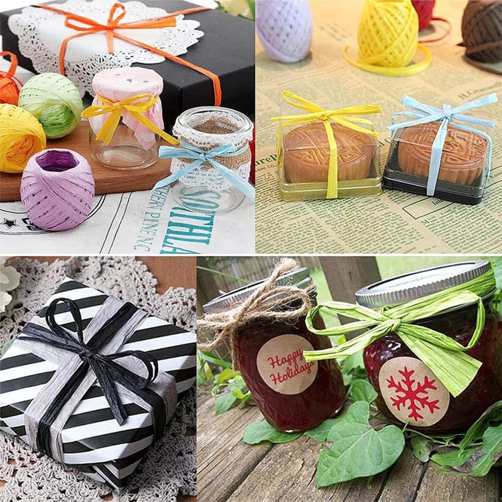 Raffia Paper Ribbon Bows, Penta Angel 12 Rolls 787 Feet Raffia Twine String for Christmas Valentine's Day Party Wrapping Florist Bouquets DIY Craft Decoration Weaving, 12 Colors