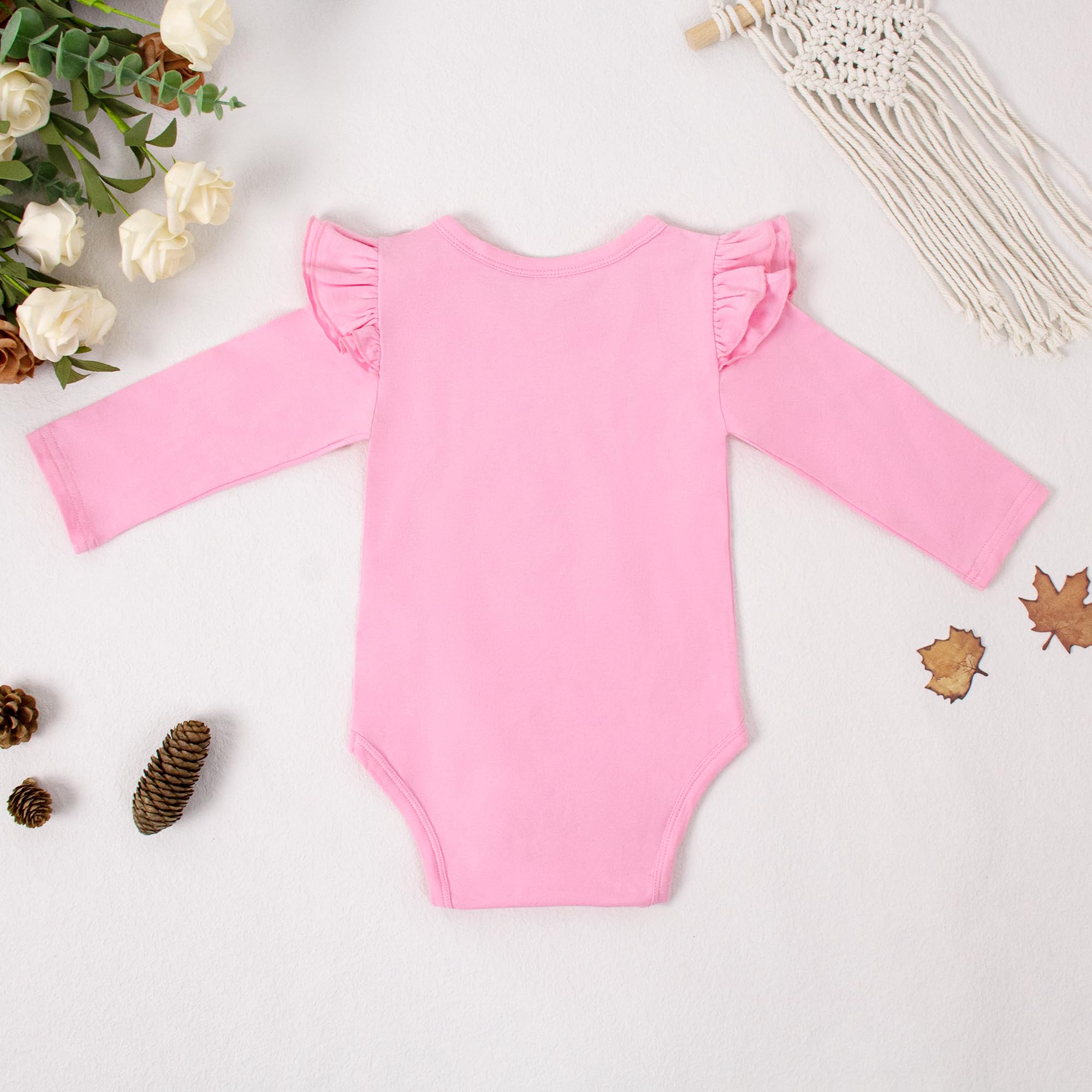 LYSMuch Baby Girls Ruffle Long Sleeve Bodysuit Infant Solid Color Top Jumpsuit Clothes (Pink,3-6 Months)