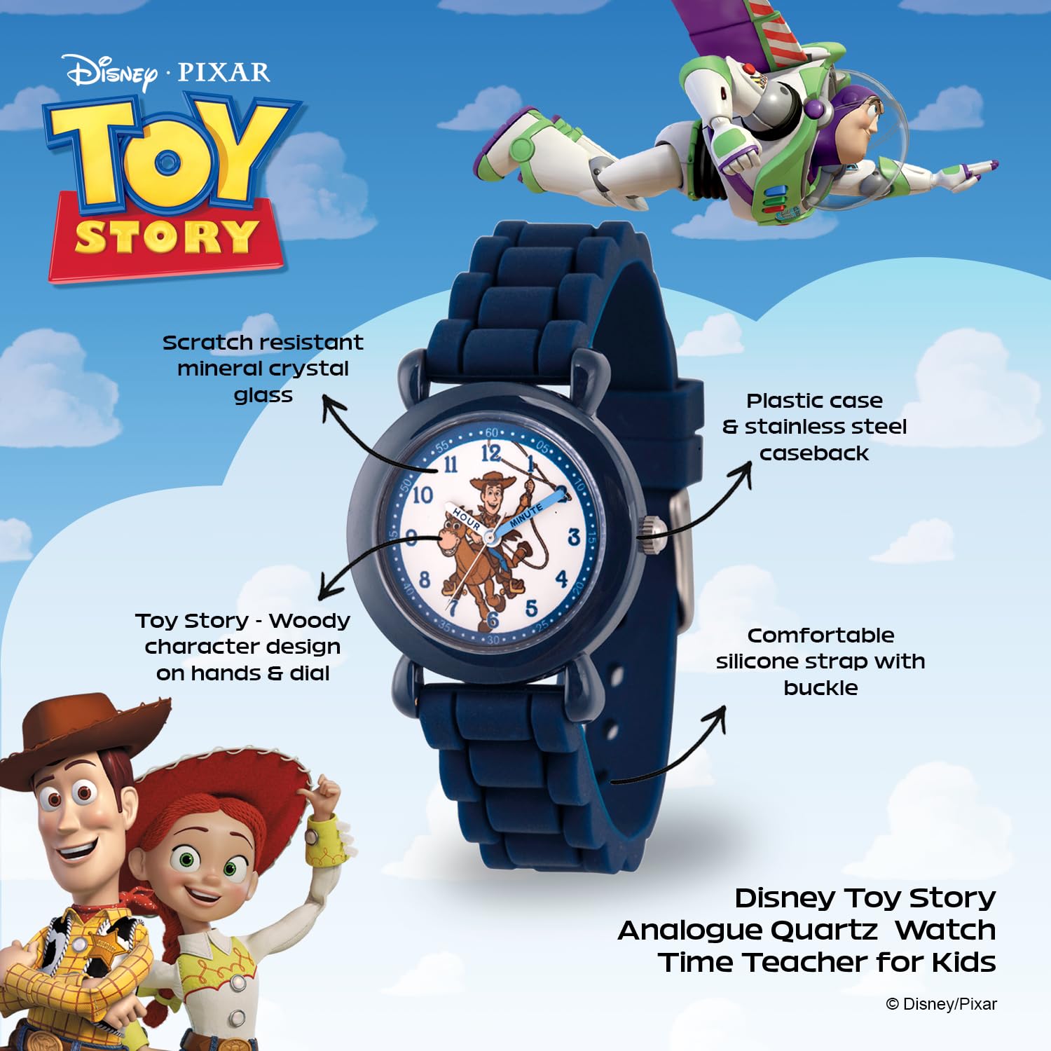 Disney Toy Story Kids' Plastic Time Teacher Analog Quartz Silicone Strap Watch