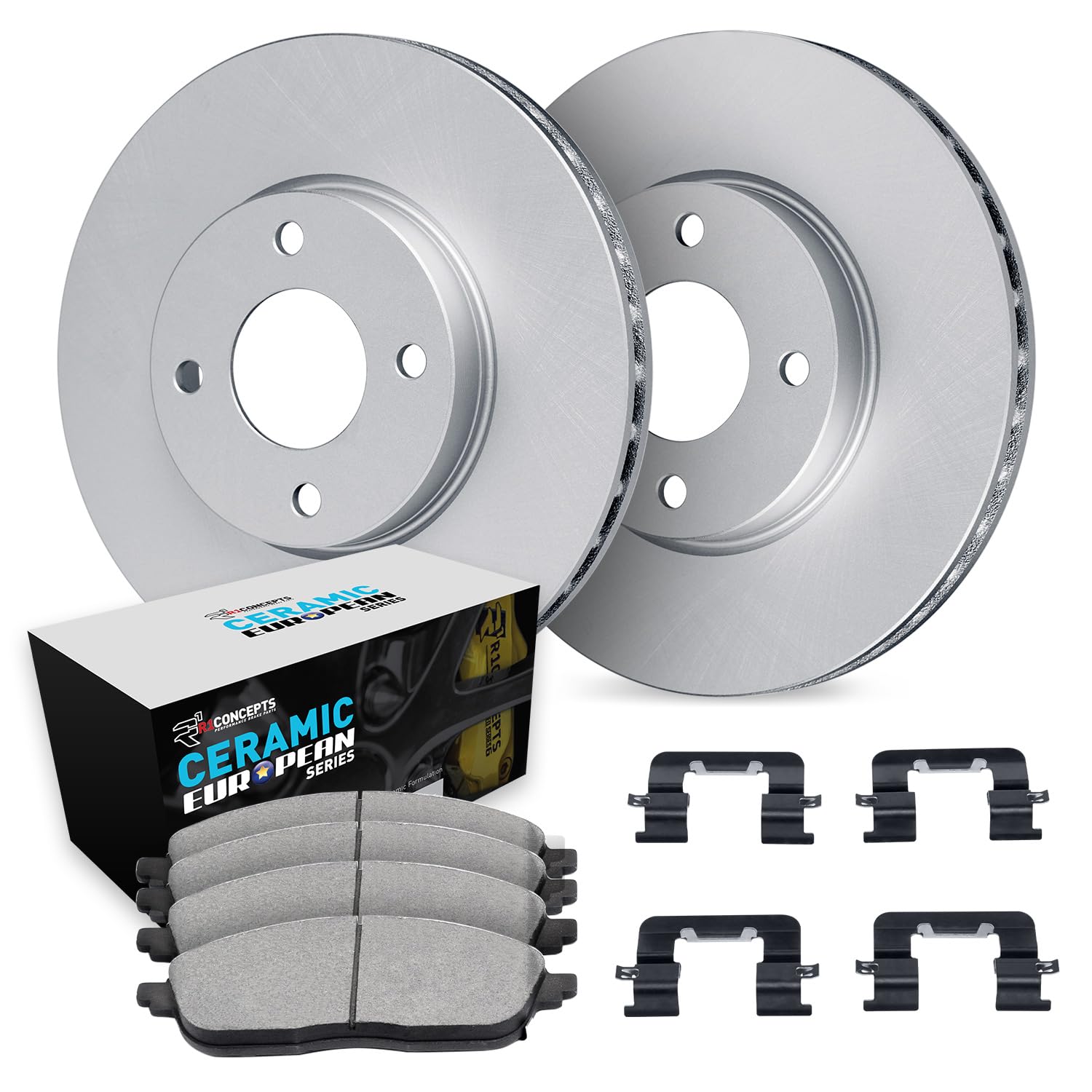 R1 Concepts Kit freni e rotori anteriori | Pastiglie freno anteriori| Rotori e pastiglie dei freni | Pastiglie e rotori in ceramica Euro | Kit hardware WDTH1-31001
