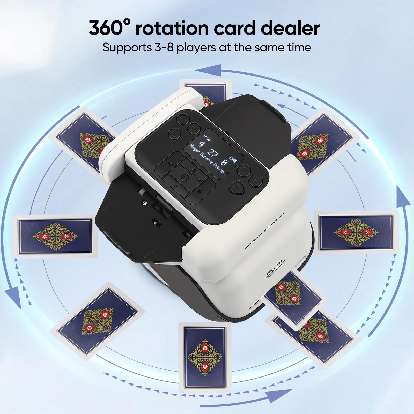 Automatischer Kartenmischer und Austeiler, 2 in 1 Kartenmischmaschine, 360° Drehung für 2-8 Spieler, Wiederaufladbar, Leise Elektrischer Kartenmischer für Poker, Blackjack, Texas Holdem