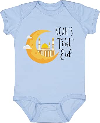 Personalized My First Eid Baby Bodysuit with Name, Custom Infant Islamic Baby Suit for Newborn Kids Boys Girls