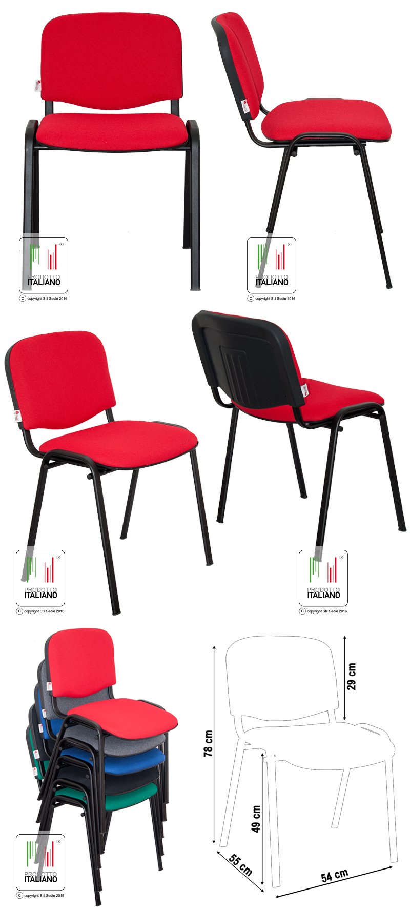 Sedia Attesa Ufficio Sala Conferenze poltrona Venere tessuto colore ROSSO