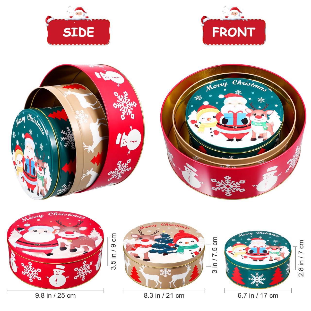 Hemoton Boîtes à Biscuits de Noël, 3Pcs Boite Metal Noel, Boîtes à Biscuits avec Couvre, Boite a Biscuit Noel, Multifonctionnel Boites Biscuits, Boites Metal Biscuit pour Biscuits, Bonbons, Chocolat