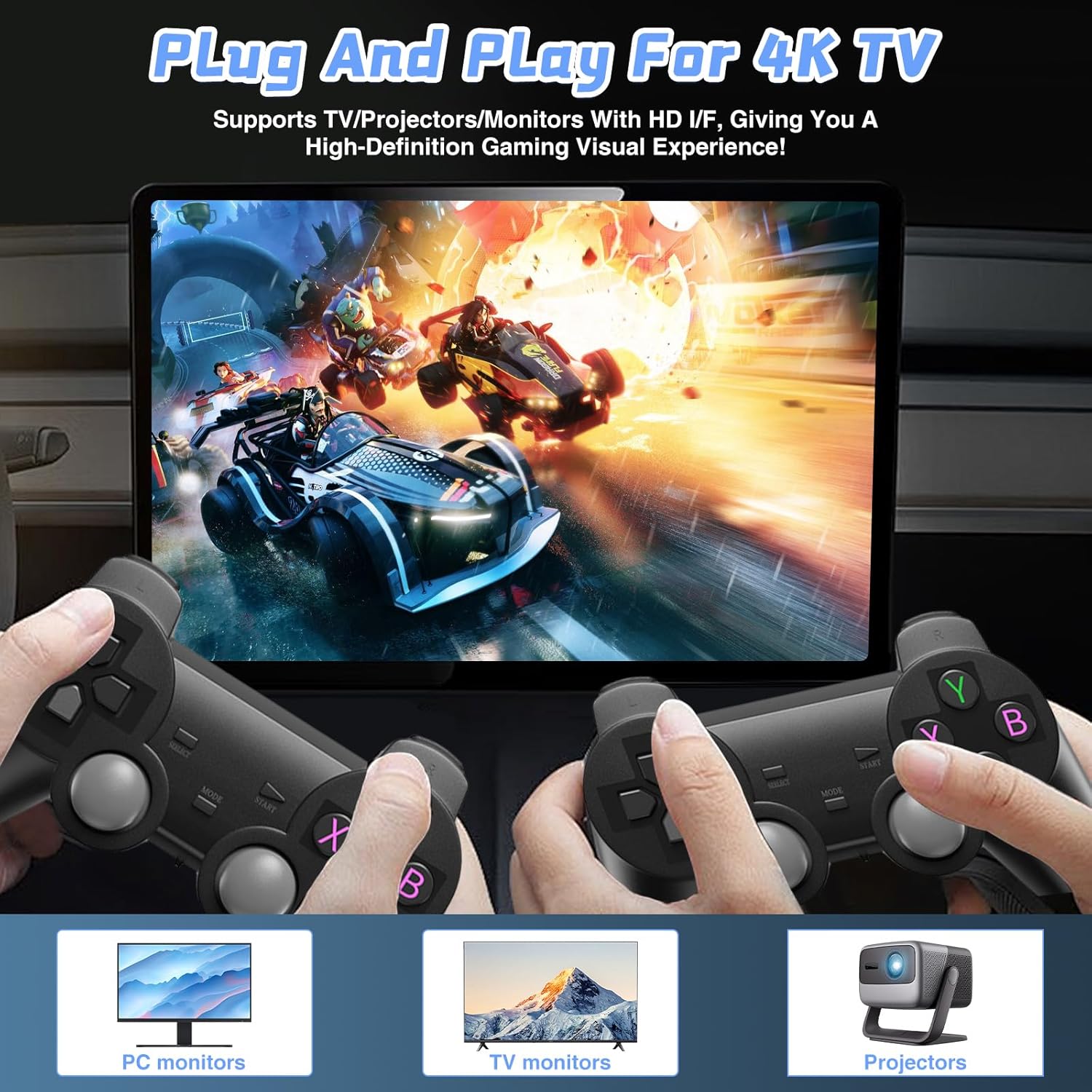Retro Gaming Console, 4K HD Game Stick with 128G TF Cards 50000+ Games, Support 40 Emulators, Retro Game Stick with Dual Controllers, Plug and Play Video Game Console for TV