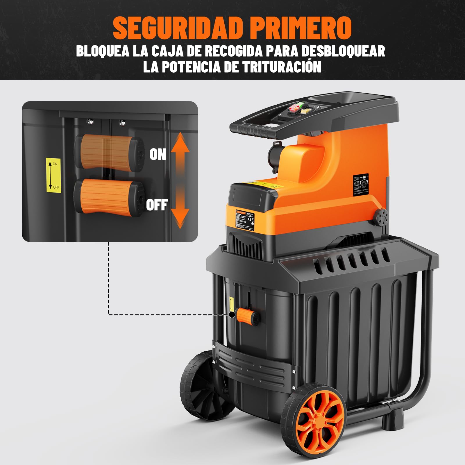DOVAMAN GT10 APEX Trituradora de Ramas, 2800W con Motor Brushless, Silenciosa, Hasta 45mm, Contenedor de 60L, Rodillo de 6 Dientes Ajustable, Protección contra Sobrecarga
