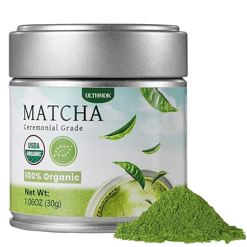 Polvo de té verde matcha de grado ceremonial, 1.06 onzas/1.06 oz, 100% orgánico y sin aditivos y vegano sin gluten.