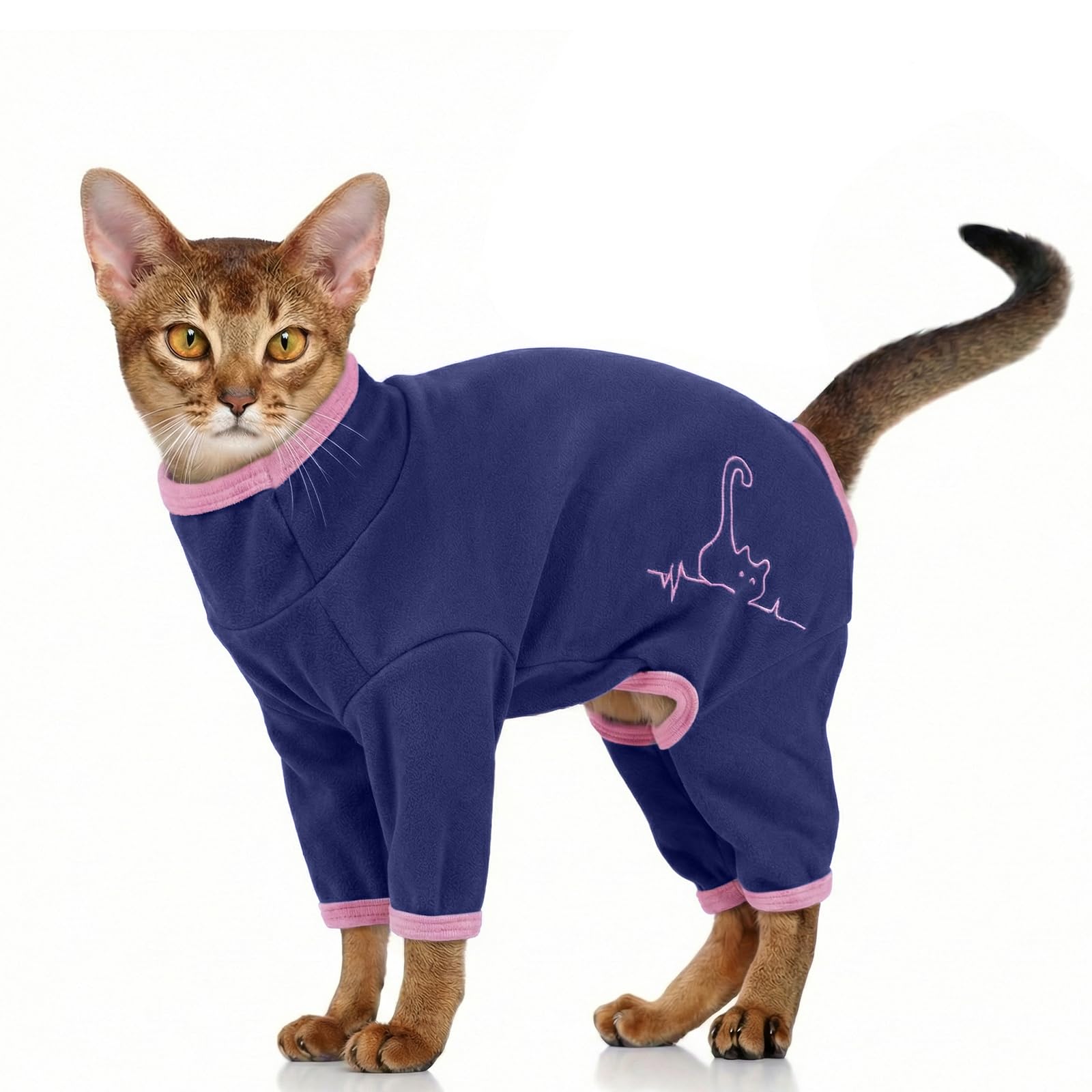 Cat Jumper, Pyjamas Outfit Cat Coat for Cats Only Recovery Suit with Legs Body Suit to Stop Licking(Blue, S)