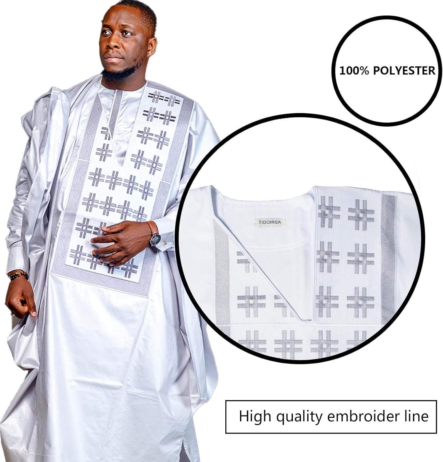 TIDOIRSA Dashiki for Men, Boubou Caftan Embroidery African Mens Clothing Dashiki Shirts and Pants Outfits 3 Pieces Set