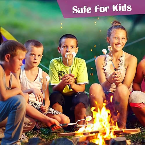 Miniatura 6 de Juego de 5 palos para asar malvaviscos, palos largos telescópicos para hogueras, palos para perros calientes para fogata, parrilla, suministros de