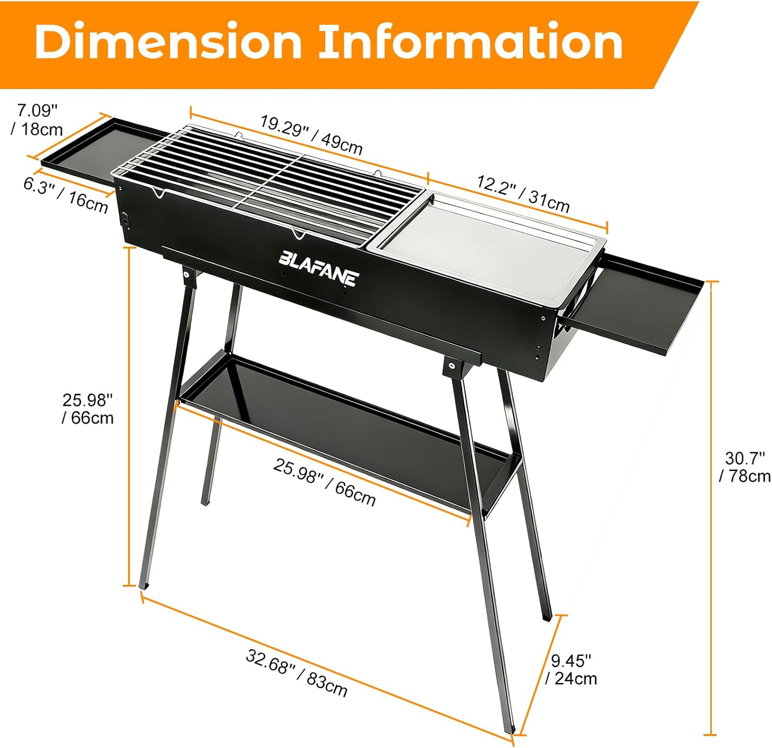 Portable Charcoal Grills, Foldable Hibachi BBQ Grills with Sturdy Construction for Camping, Backyard, Picnic, Travel Outdoor Cooking (31.6x7.1x5.1 inch), Black